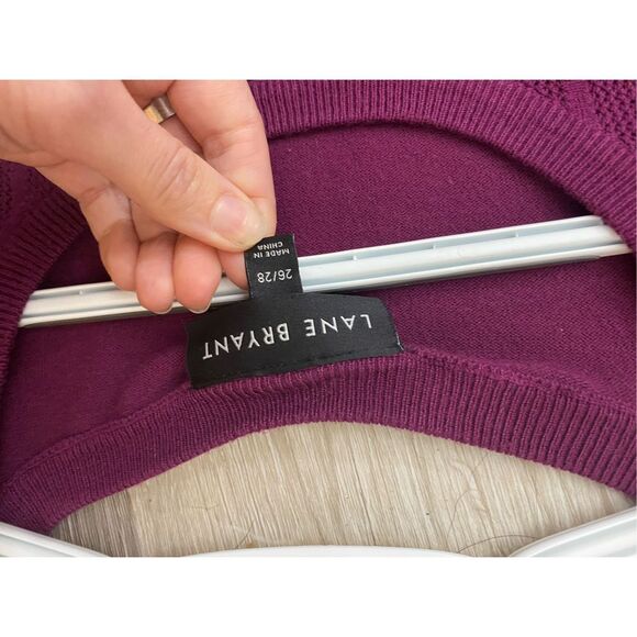Lane Bryant Maroon Purple Short Sleeve Striped Knit Sweater, Size 26/28 (3XL) - Picture 5 of 9